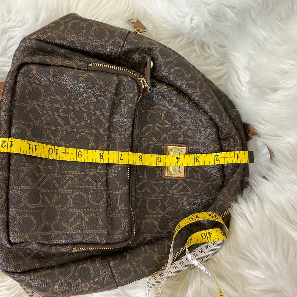 Calvin Klein Women's Medium Brown Monogram Faux Leather Backpack